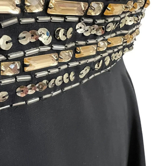 Aqua Strapless Beaded Sequins Dress Size 8 Short Lace Up Backside Black and Gold - Picture 7 of 12